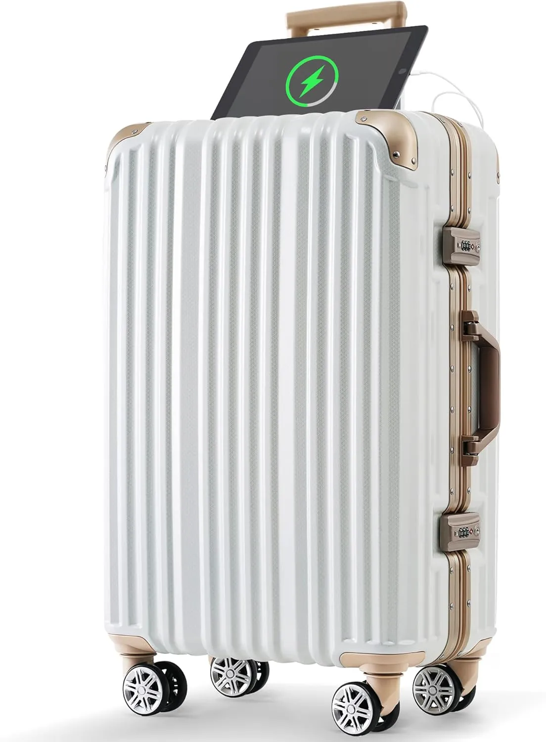 SVRCK Travel-Friendly 24in Aluminum Frame Luggage with USB Port, Spinner Wheels, and Cup Holder