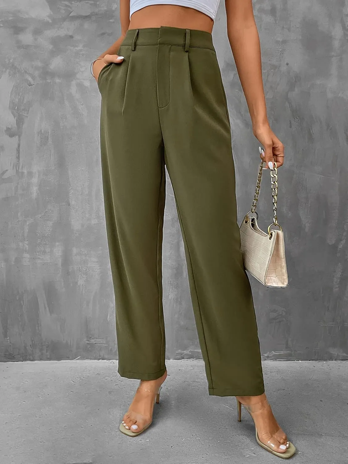 SweatyRocks Women's Elegant High Waist Solid Long Pants Office Trousers
