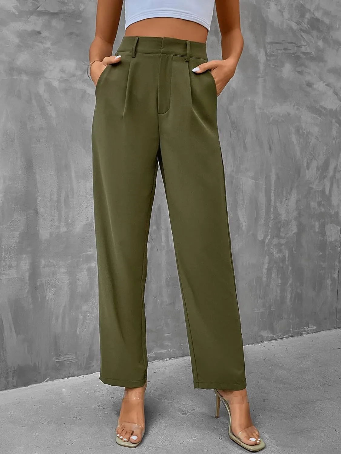 SweatyRocks Women's Elegant High Waist Solid Long Pants Office Trousers