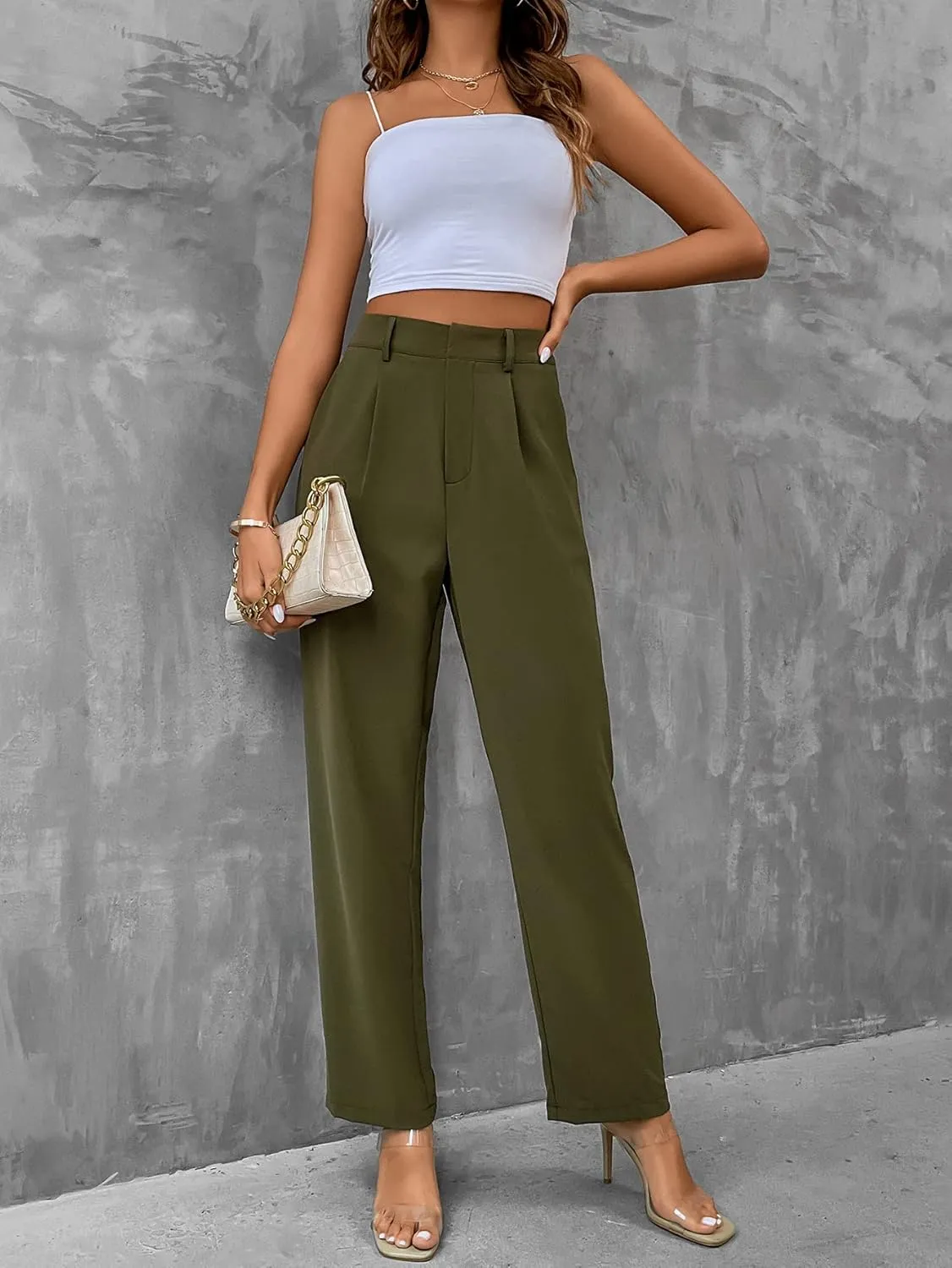 SweatyRocks Women's Elegant High Waist Solid Long Pants Office Trousers