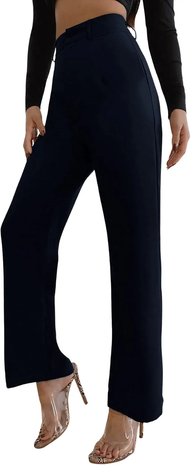 SweatyRocks Women's Elegant High Waist Solid Long Pants Office Trousers