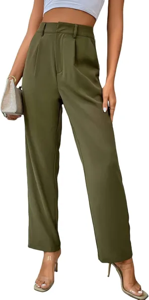 SweatyRocks Women's Elegant High Waist Solid Long Pants Office Trousers