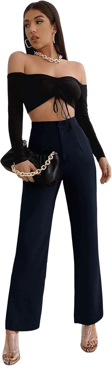 SweatyRocks Women's Elegant High Waist Solid Long Pants Office Trousers