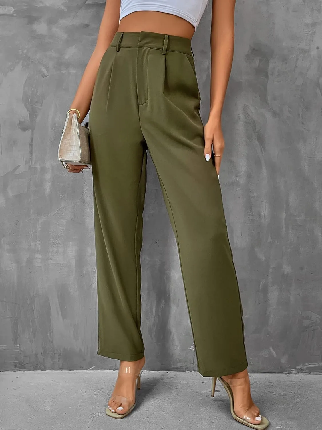 SweatyRocks Women's Elegant High Waist Solid Long Pants Office Trousers