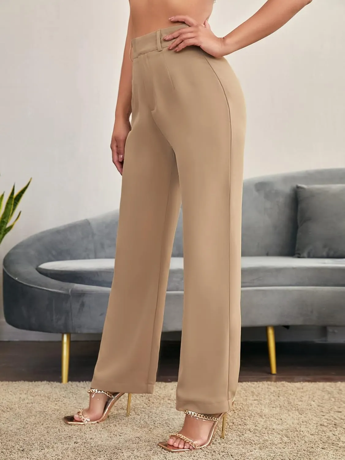 SweatyRocks Women's Elegant High Waist Solid Long Pants Office Trousers
