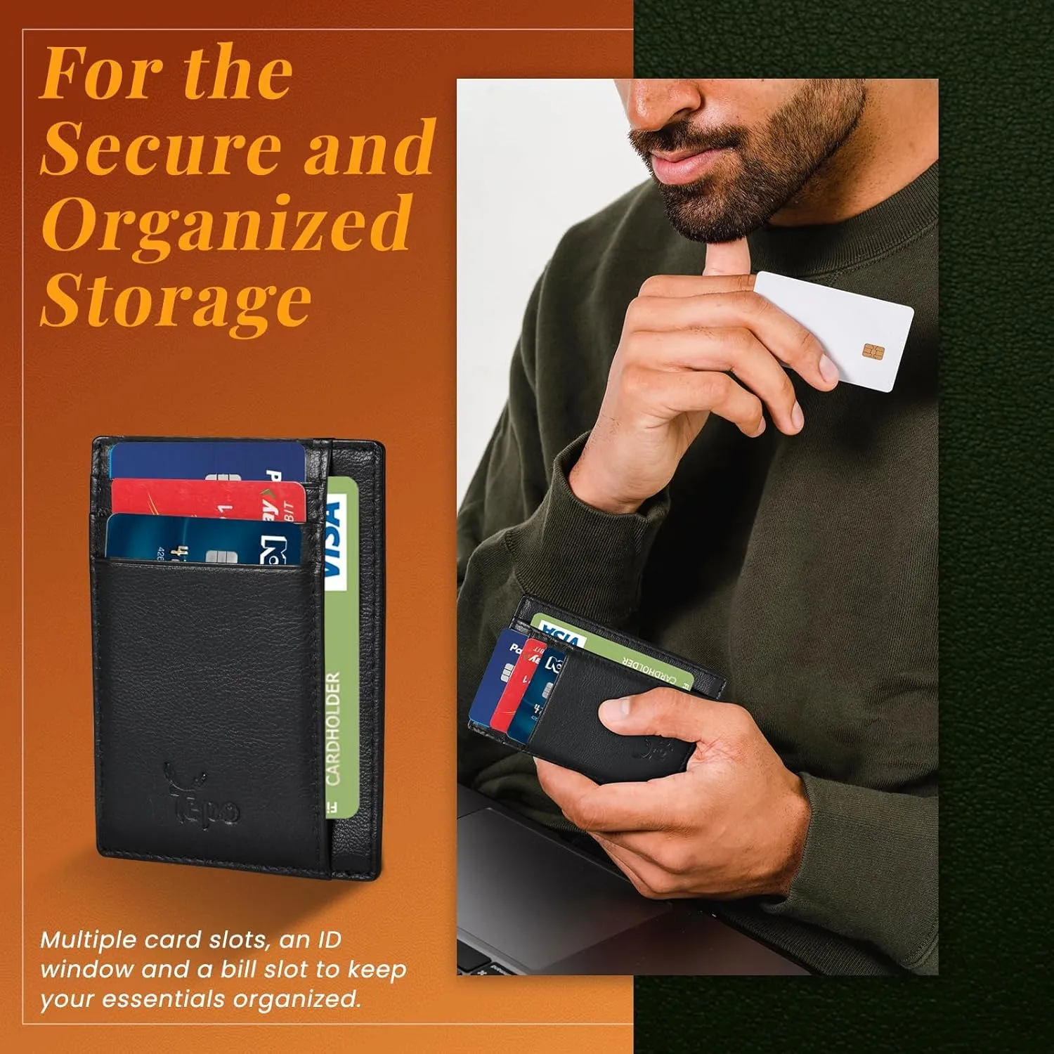 Tepo Mens Wallet Slim and Sturdy, Thin Wallet for Men with RFID Blocking, Minimalist Leather Wallet, Credit Card Holder