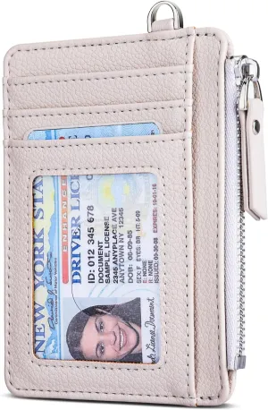 Teskyer Slim Minimalist Wallet, RFID Blocking Credit Card Holder Leather Wallet with Zipper Pocket for Men Women - Lichee Beige