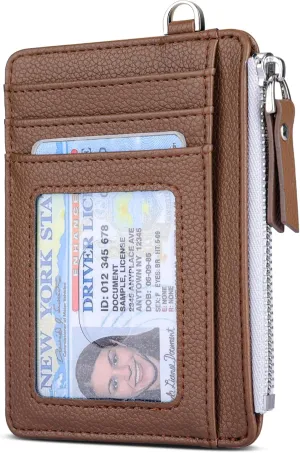 Teskyer Slim Minimalist Wallet, RFID Blocking Credit Card Holder Leather Wallet with Zipper Pocket for Men Women - Lichee Coffee