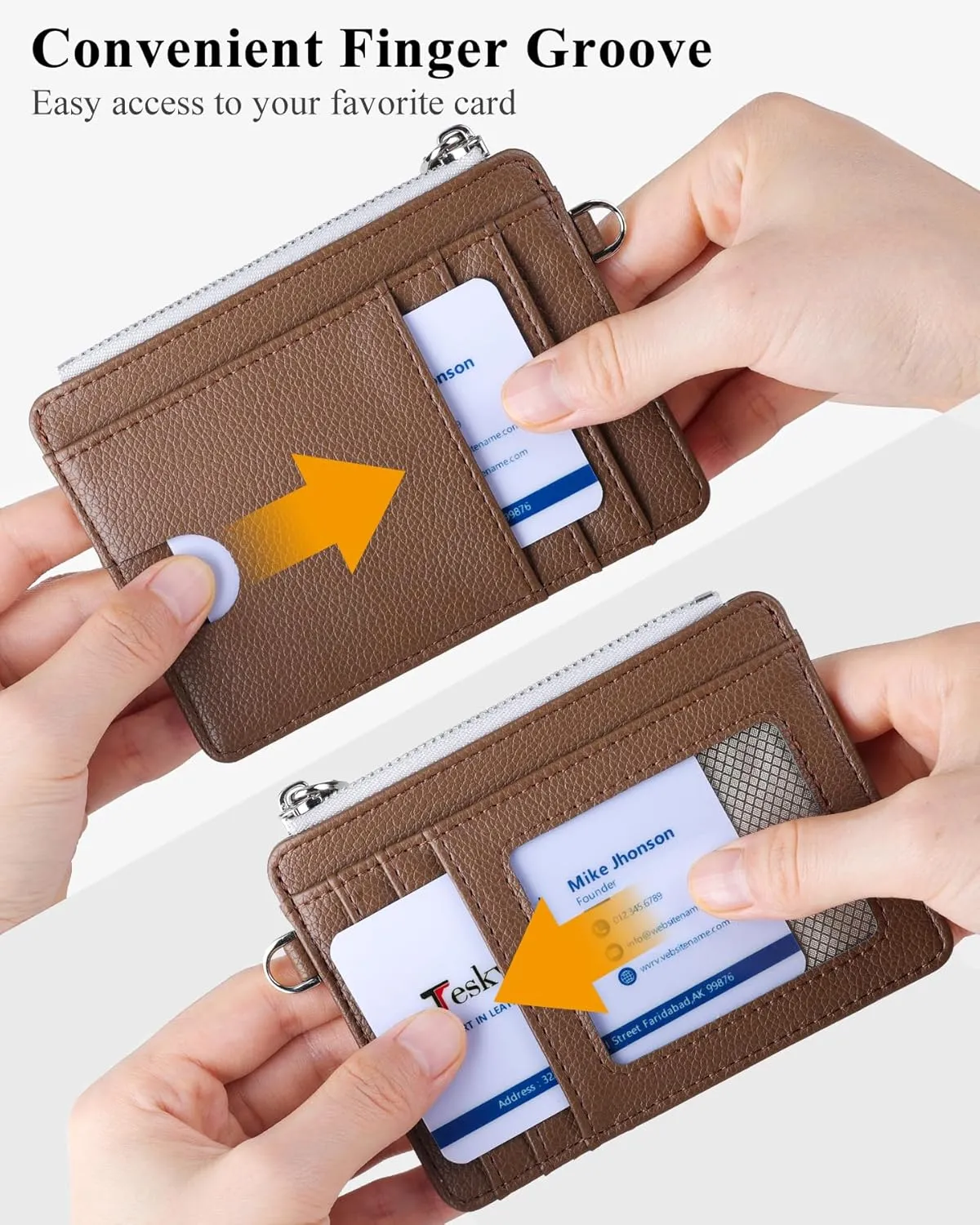 Teskyer Slim Minimalist Wallet, RFID Blocking Credit Card Holder Leather Wallet with Zipper Pocket for Men Women - Lichee Coffee