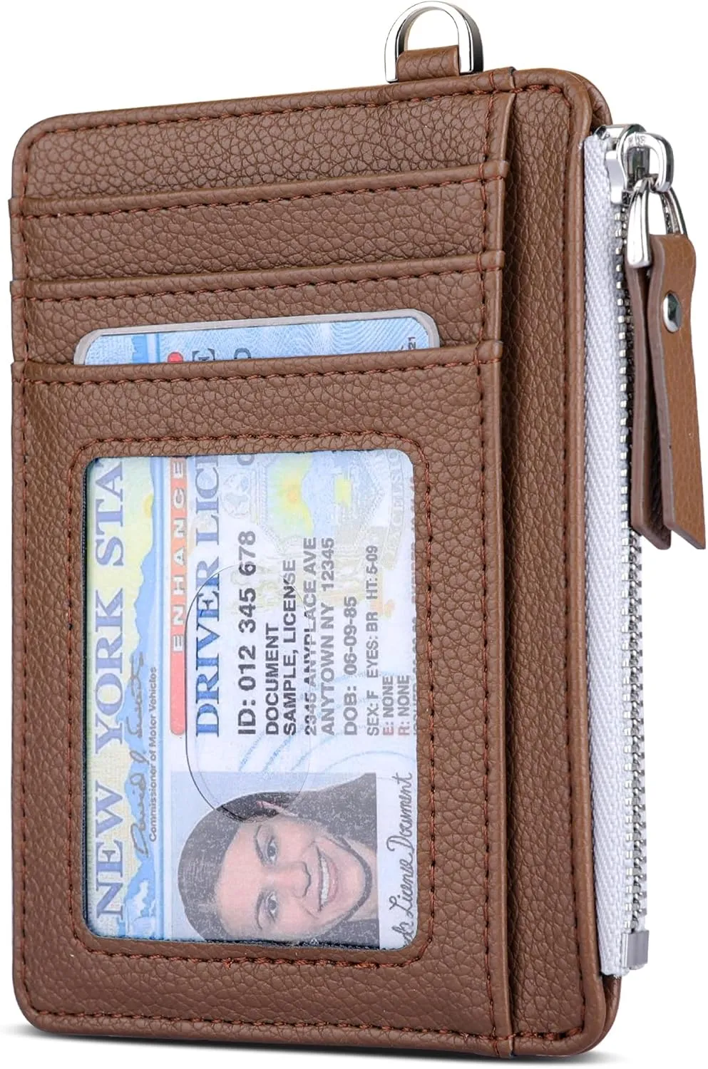Teskyer Slim Minimalist Wallet, RFID Blocking Credit Card Holder Leather Wallet with Zipper Pocket for Men Women - Lichee Coffee
