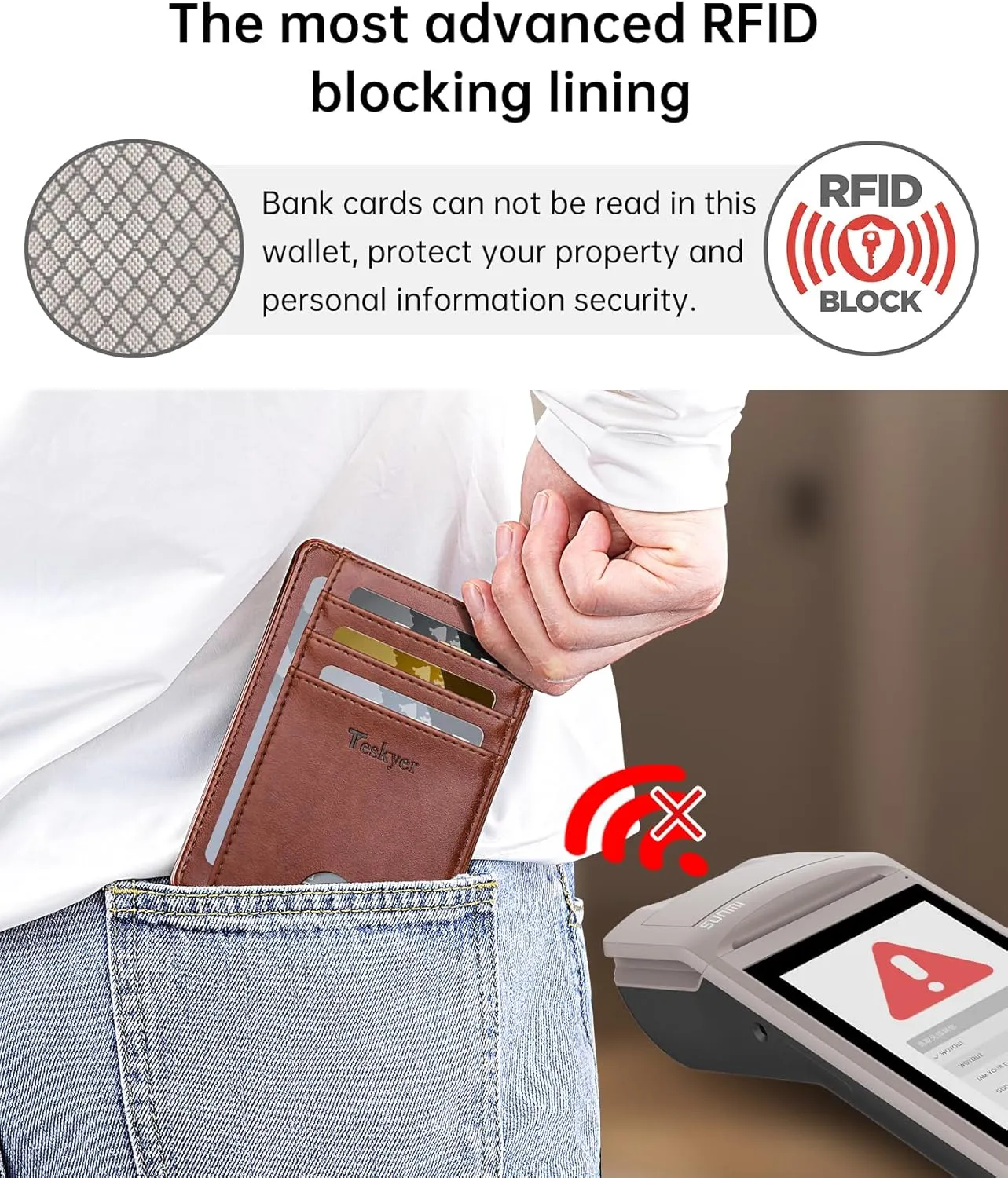 Teskyer Slim Wallet for Men, Minimalist Front Pocket RFID Blocking Leather Wallet Credit Card Holder for Men & Women