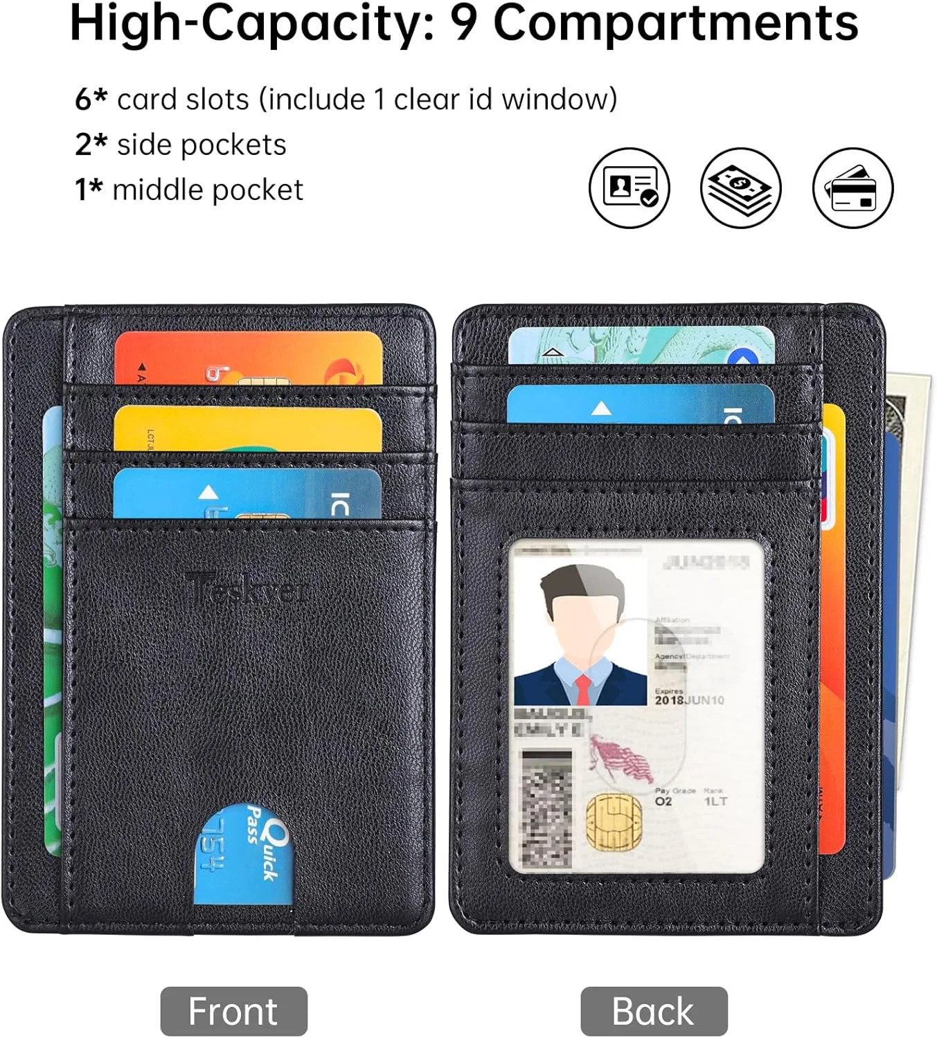 Teskyer Slim Wallet for Men, Minimalist Front Pocket RFID Blocking Leather Wallet Credit Card Holder for Men & Women