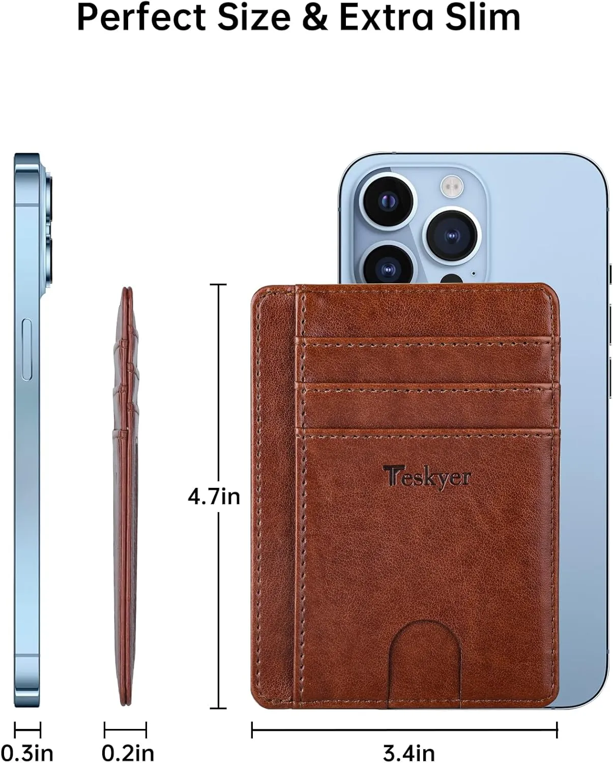 Teskyer Slim Wallet for Men, Minimalist Front Pocket RFID Blocking Leather Wallet Credit Card Holder for Men & Women