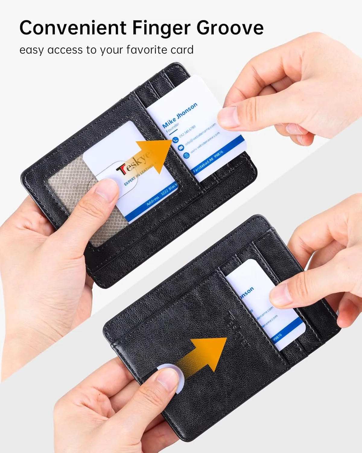 Teskyer Slim Wallet for Men, Minimalist Front Pocket RFID Blocking Leather Wallet Credit Card Holder for Men & Women