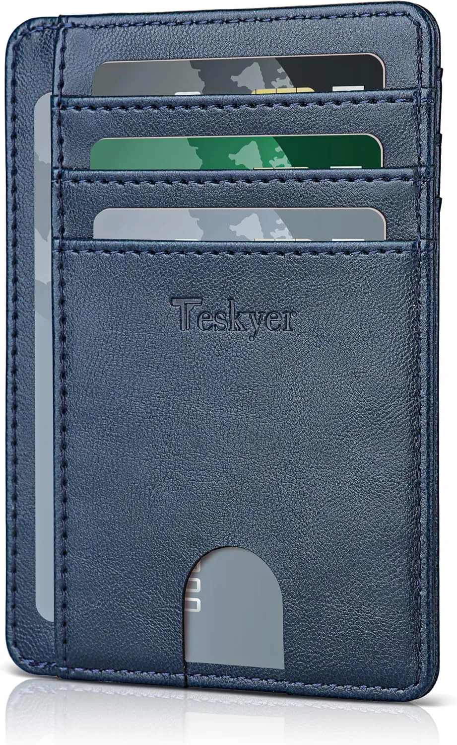 Teskyer Slim Wallet for Men, Minimalist Front Pocket RFID Blocking Leather Wallet Credit Card Holder for Men & Women