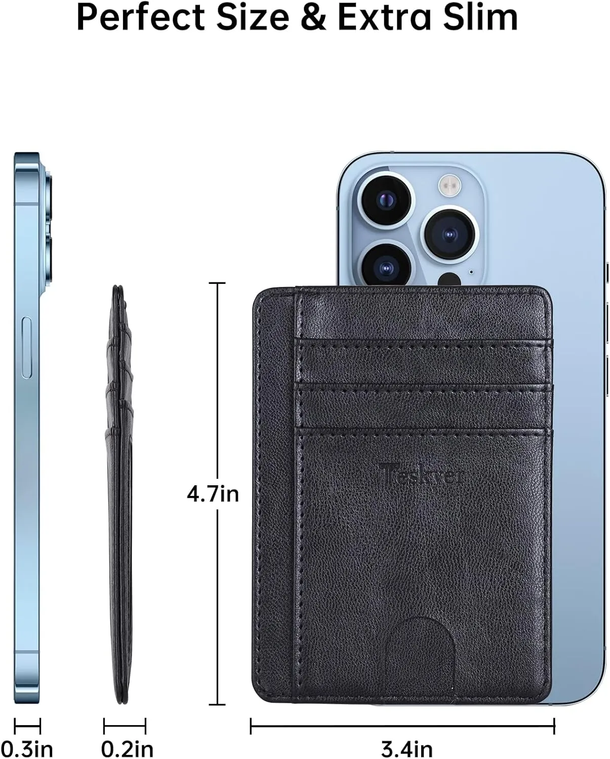 Teskyer Slim Wallet for Men, Minimalist Front Pocket RFID Blocking Leather Wallet Credit Card Holder for Men & Women
