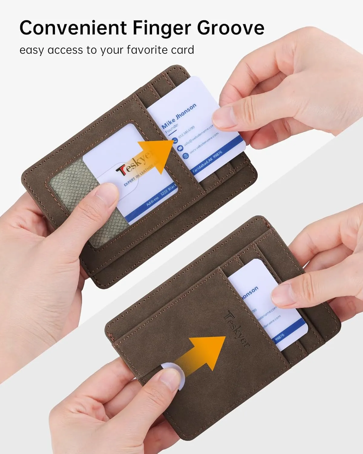 Teskyer Slim Wallet for Men, Minimalist Front Pocket RFID Blocking Leather Wallet Credit Card Holder for Men & Women