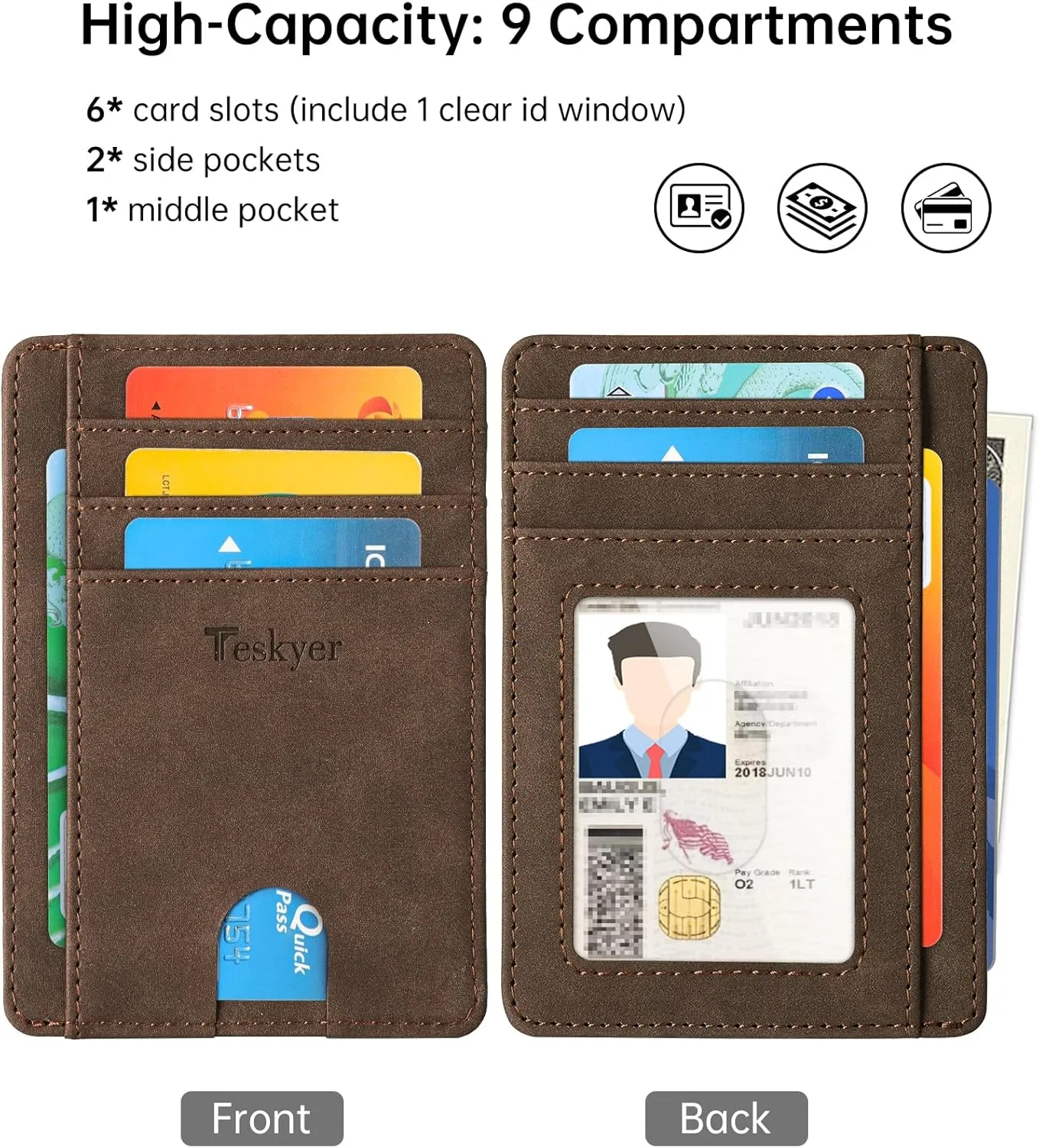Teskyer Slim Wallet for Men, Minimalist Front Pocket RFID Blocking Leather Wallet Credit Card Holder for Men & Women