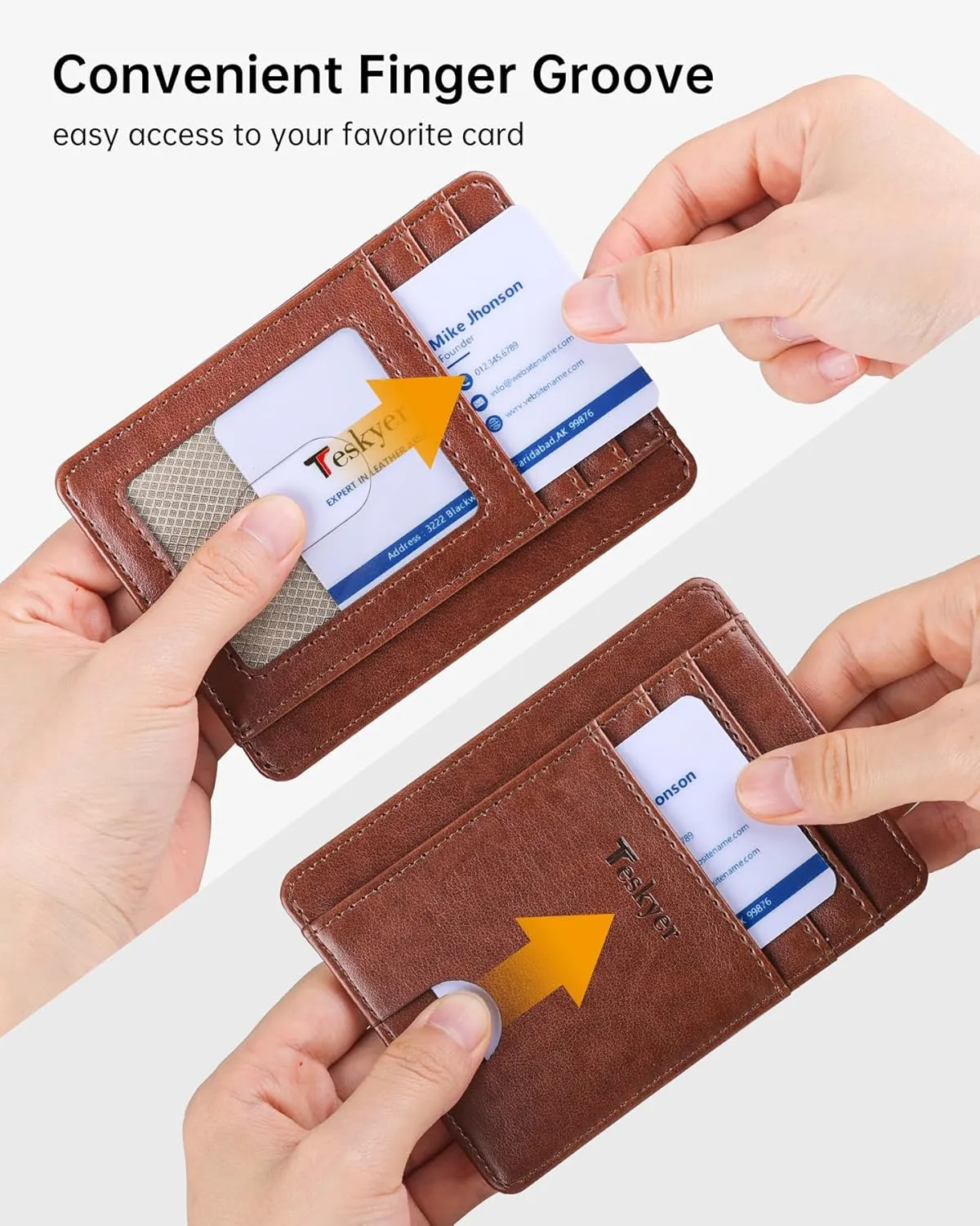 Teskyer Slim Wallet for Men, Minimalist Front Pocket RFID Blocking Leather Wallet Credit Card Holder for Men & Women