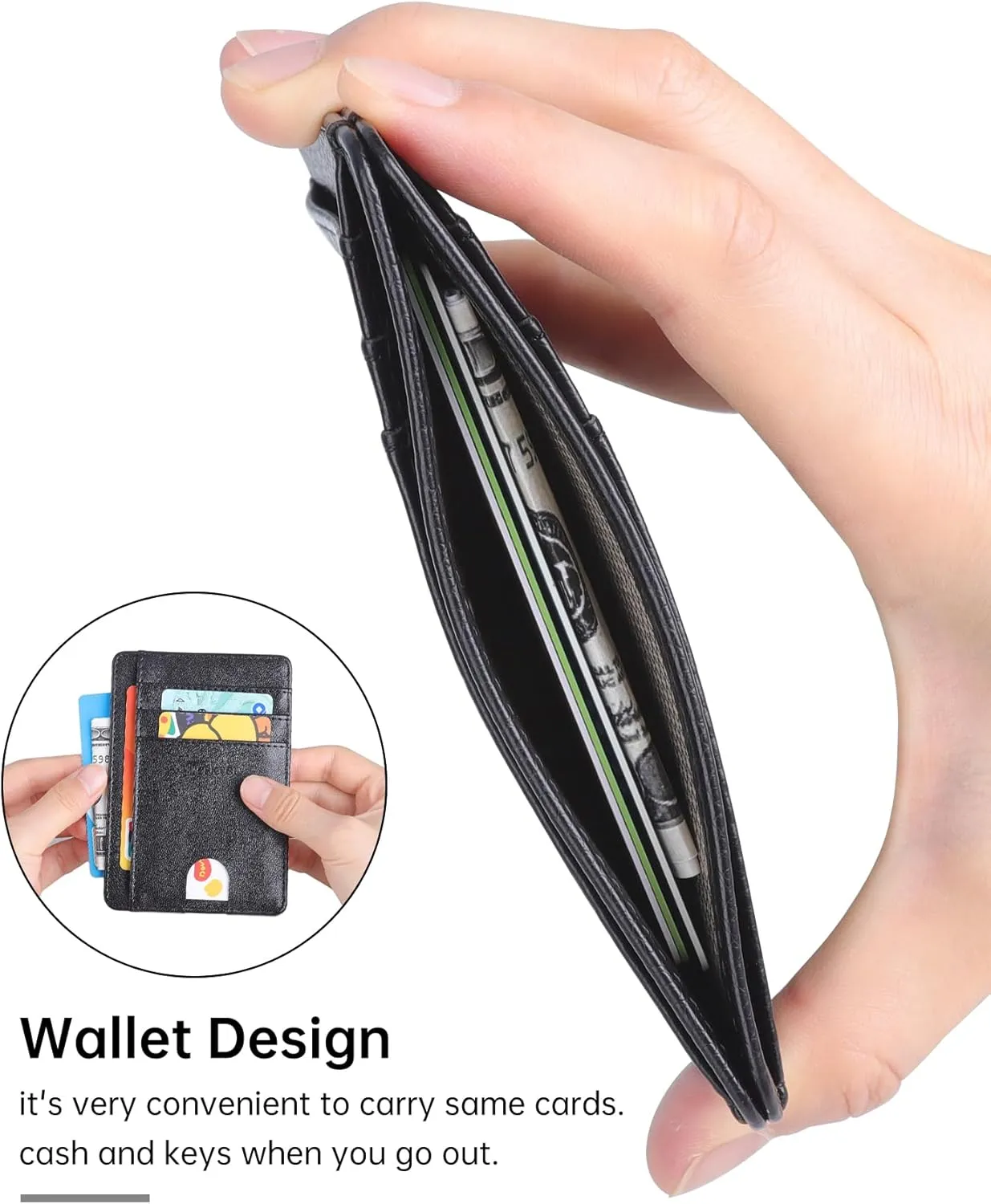 Teskyer Slim Wallet for Men, Minimalist Front Pocket RFID Blocking Leather Wallet Credit Card Holder for Men & Women