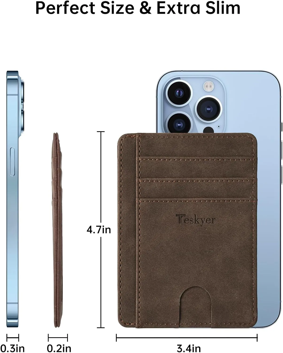 Teskyer Slim Wallet for Men, Minimalist Front Pocket RFID Blocking Leather Wallet Credit Card Holder for Men & Women