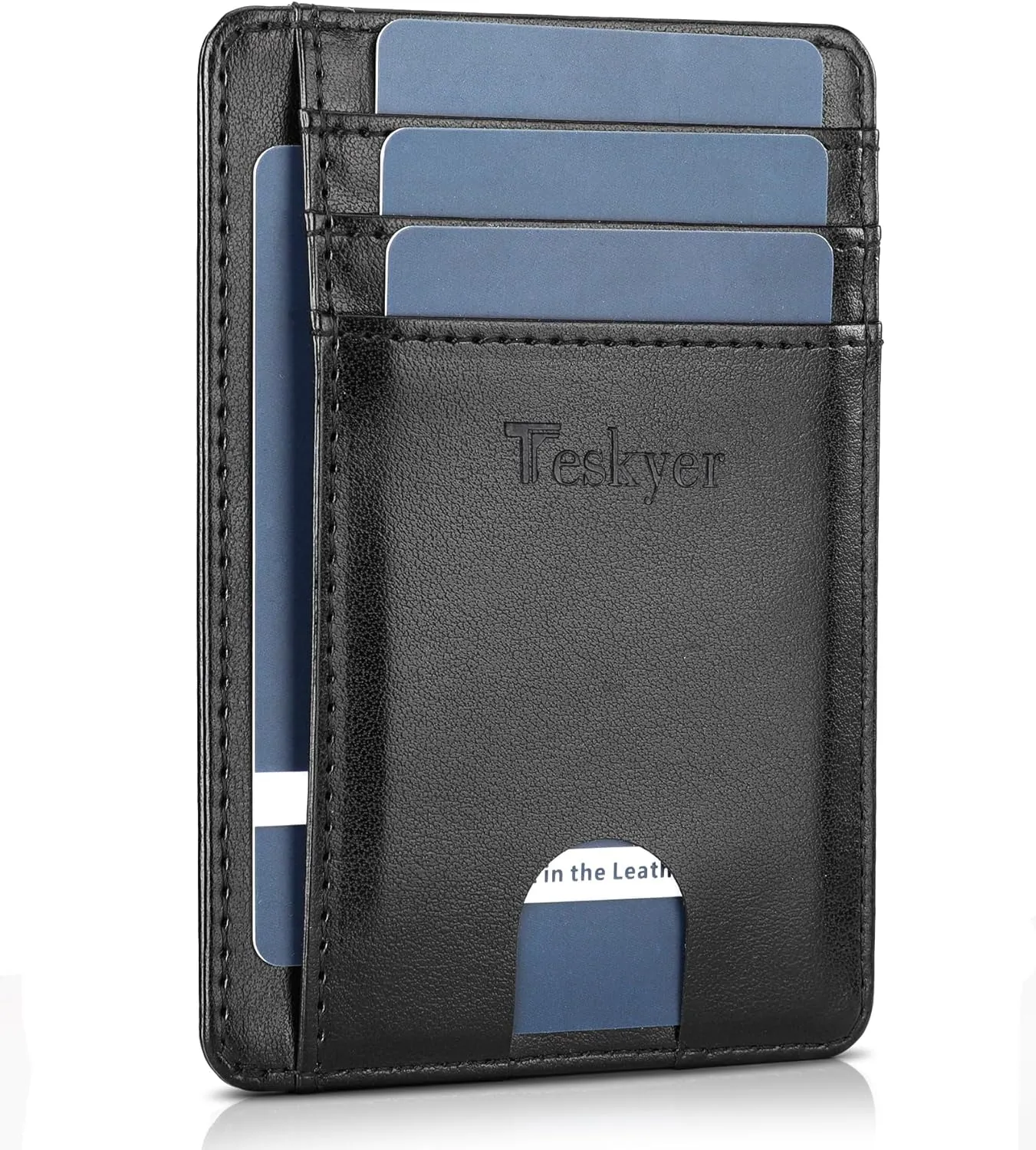Teskyer Slim Wallet for Men, Minimalist Front Pocket RFID Blocking Leather Wallet Credit Card Holder for Men & Women