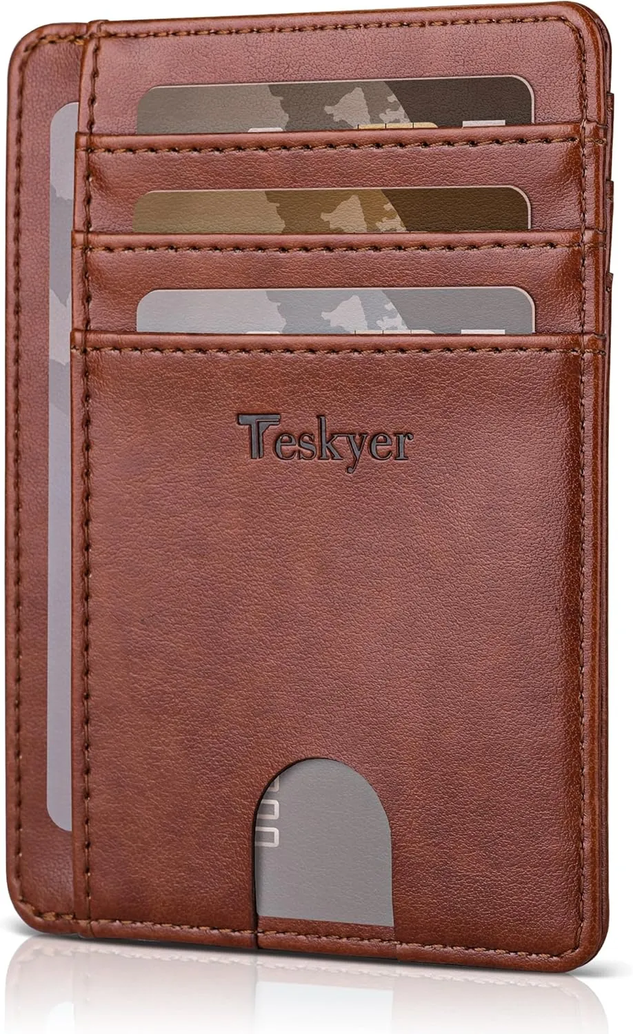 Teskyer Slim Wallet for Men, Minimalist Front Pocket RFID Blocking Leather Wallet Credit Card Holder for Men & Women
