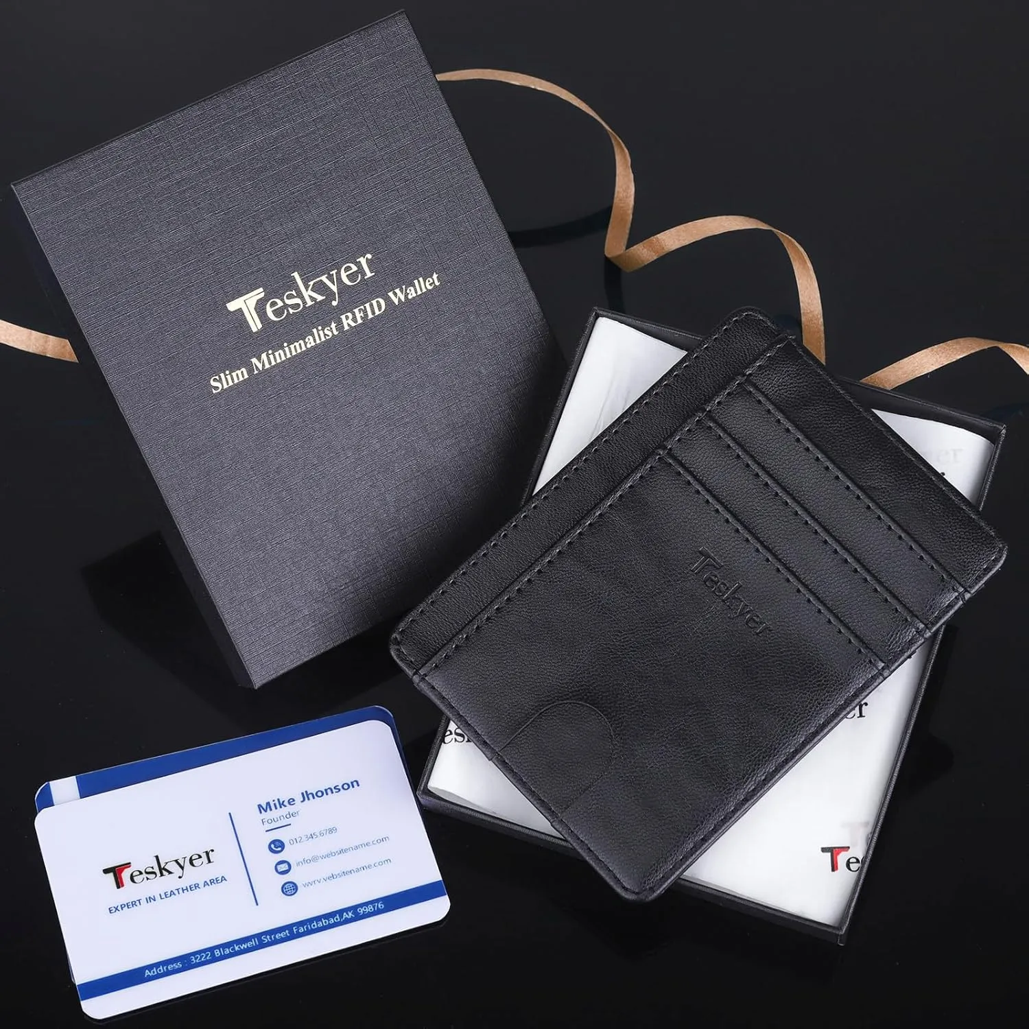 Teskyer Slim Wallet for Men, Minimalist Front Pocket RFID Blocking Leather Wallet Credit Card Holder for Men & Women
