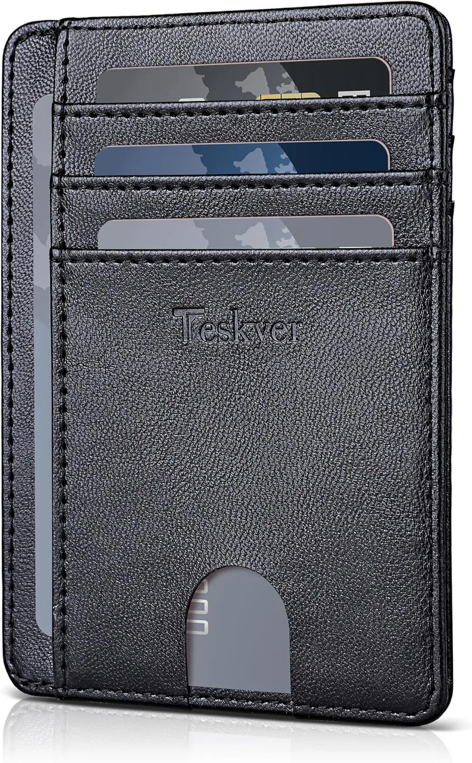 Teskyer Slim Wallet for Men, Minimalist Front Pocket RFID Blocking Leather Wallet Credit Card Holder for Men & Women