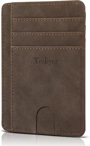 Teskyer Slim Wallet for Men, Minimalist Front Pocket RFID Blocking Leather Wallet Credit Card Holder for Men & Women