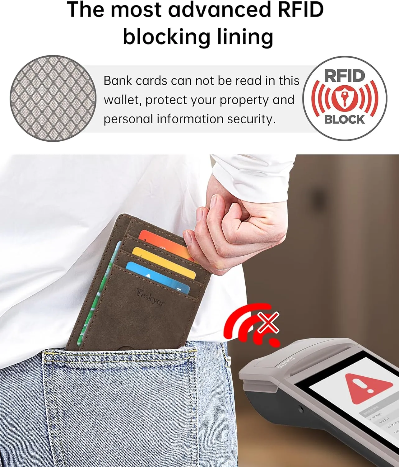 Teskyer Slim Wallet for Men, Minimalist Front Pocket RFID Blocking Leather Wallet Credit Card Holder for Men & Women