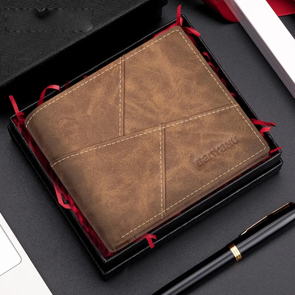 Thin Mens Wallet Leather RFID Blocking, Large Capacity Bifold Slim Minimalist Purse Card Holder with ID Window
