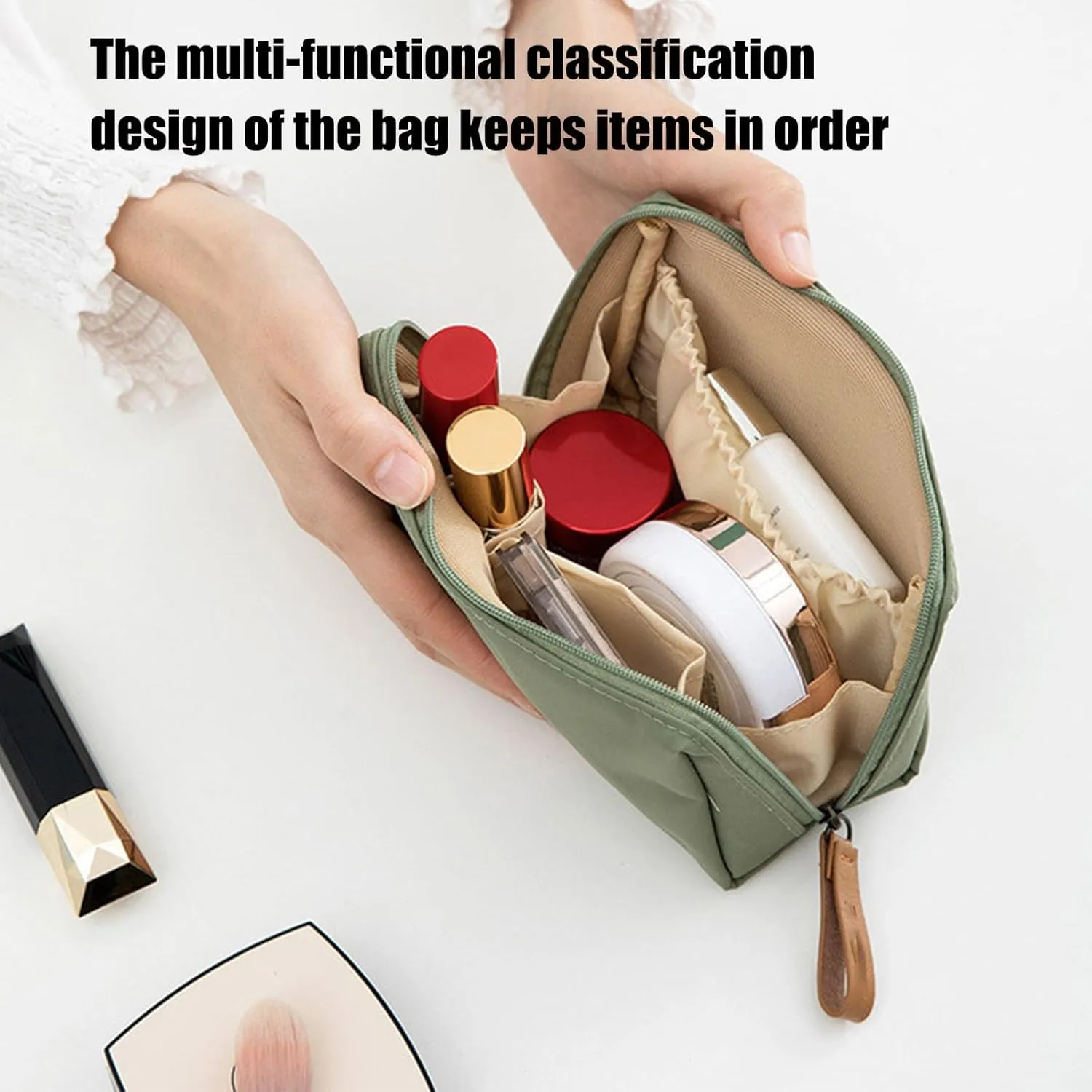 Tidynook Makeup Bag Small, Minimalist Travel Cosmetic Pouch Portable Clutch Women and Girls (Green, Small)