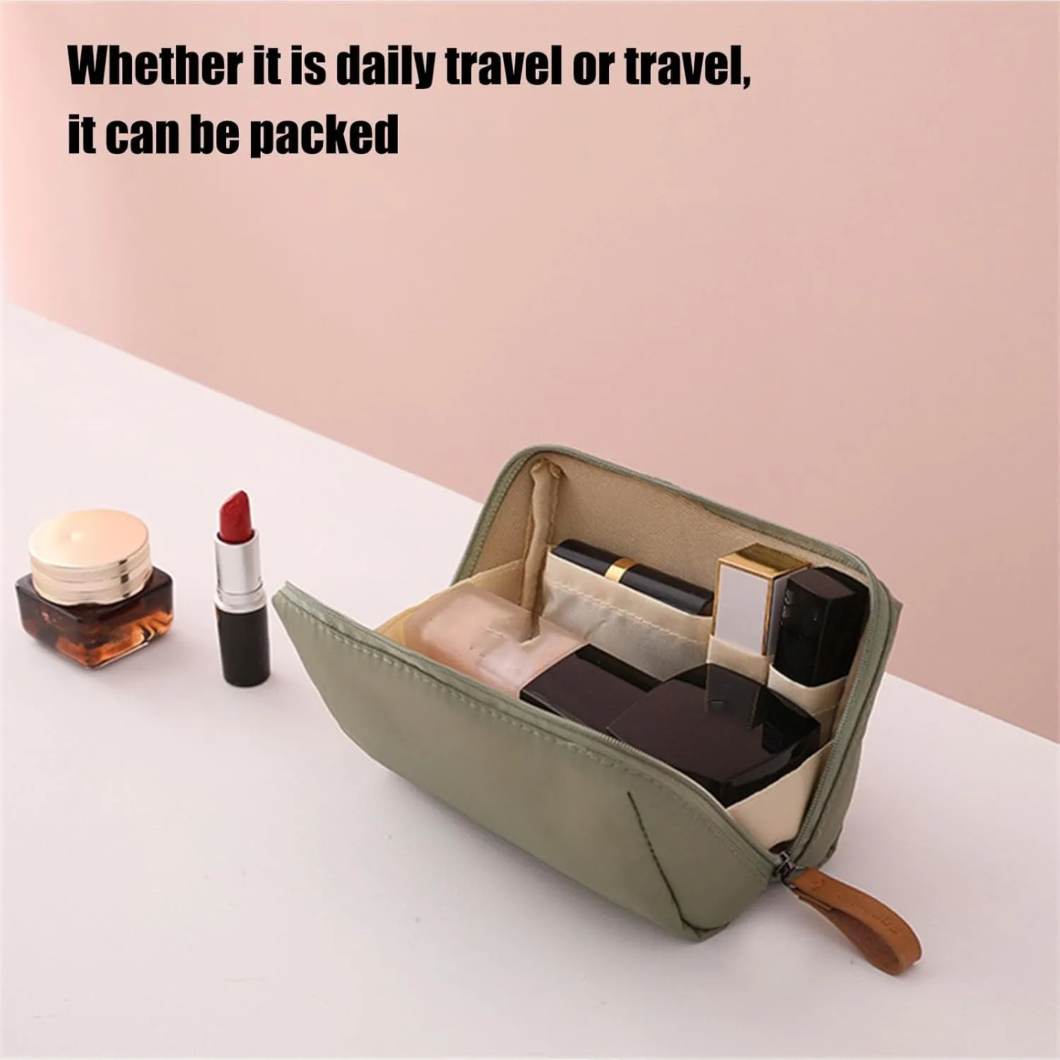 Tidynook Makeup Bag Small, Minimalist Travel Cosmetic Pouch Portable Clutch Women and Girls (Green, Small)
