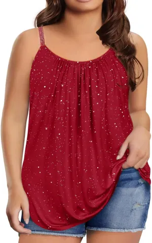 TIYOMI Plus Size Tank Tops for Women Adjustable Strap Cami Buttons V Neck Vest Holiday Suspenders Summer Camisole XL-5XL