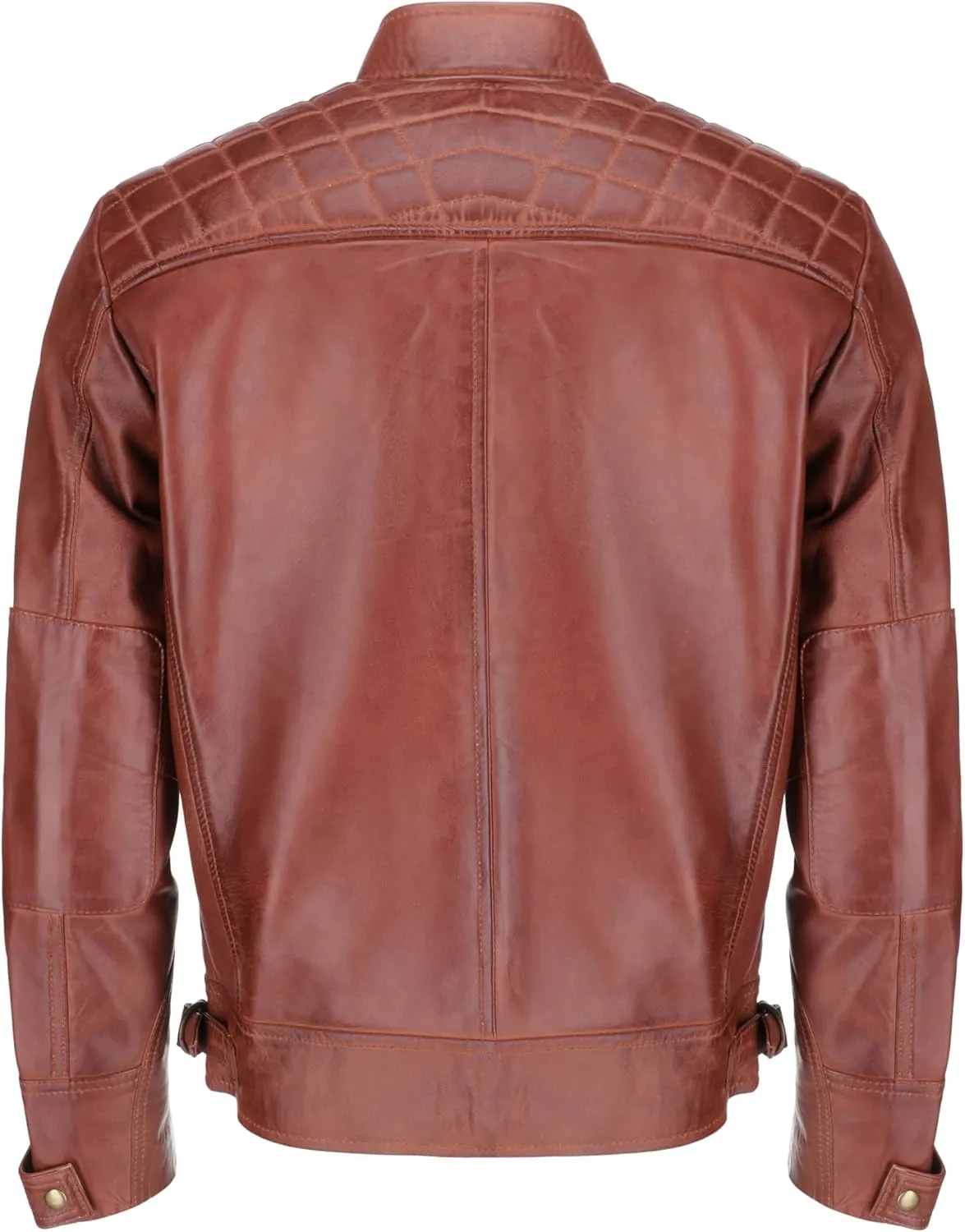 TLC Men's Genuine Leather Motorcycle Jacket - Lambskin Diamond Quilted Leather Jacket, Cafe Racer Leather Jacket