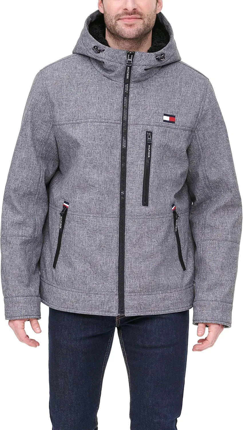 Tommy Hilfiger Mens Hooded Soft Shell Sherpa Lined Performance Field Jacket