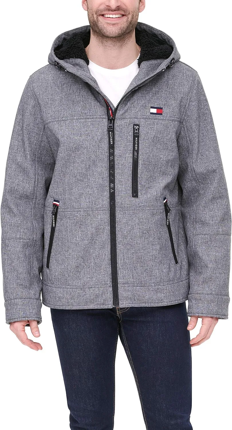 Tommy Hilfiger Mens Hooded Soft Shell Sherpa Lined Performance Field Jacket