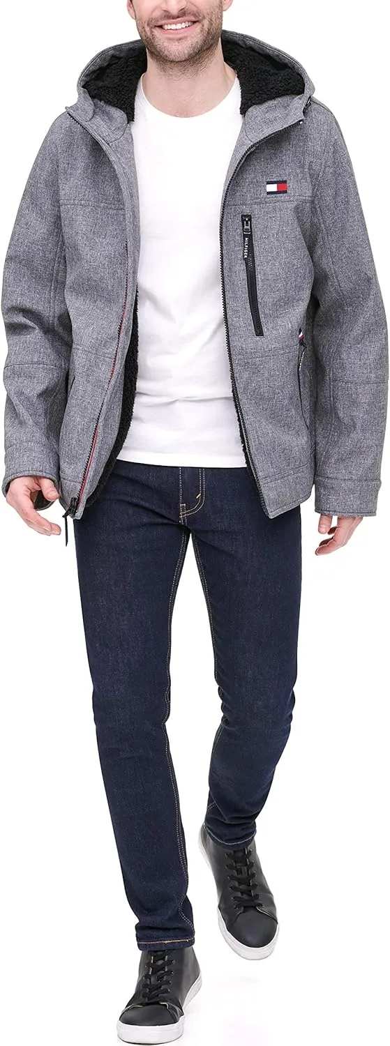 Tommy Hilfiger Mens Hooded Soft Shell Sherpa Lined Performance Field Jacket