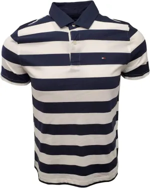 Tommy Hilfiger Men's Striped Soft Cotton Polo (Small, Navy/White. (Wide))