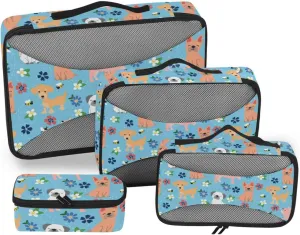Travel Cubes 4 Set Luggage Bags Organizers Travel Organizer Bags for Luggage Packing Cubed Cute Puppy Bees