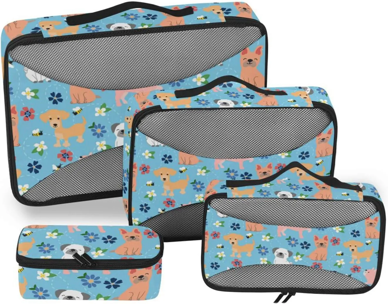 Travel Cubes 4 Set Luggage Bags Organizers Travel Organizer Bags for Luggage Packing Cubed Cute Puppy Bees