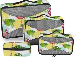 Travel Cubes 4 Set Suitcase Organizer Bags Packing Cubes for Travel Women Packimg Cubes Tropical Exotic Leaves