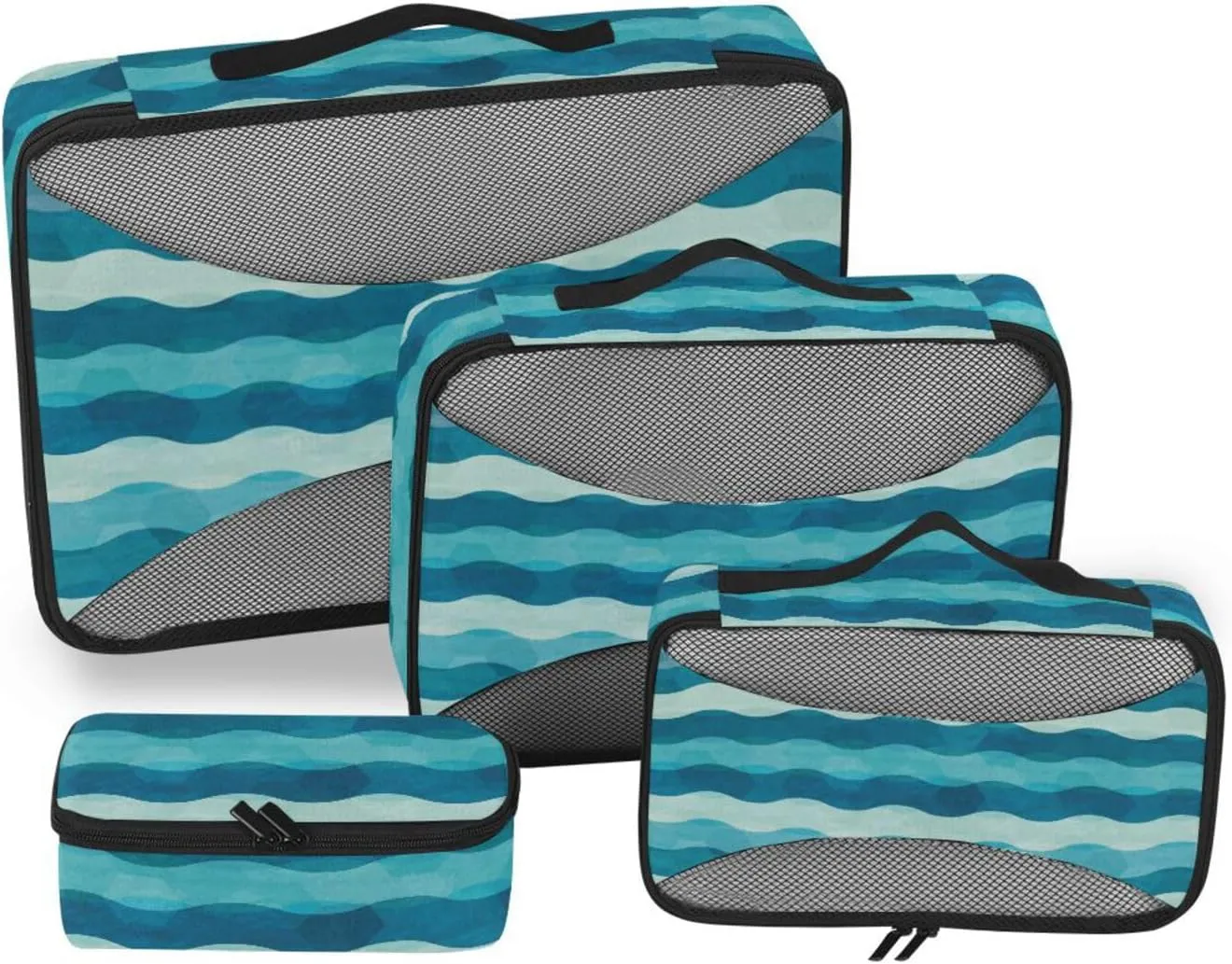 Travel Cubes for Packing 4 Set Luggage Bags Organizers Travel Organizer Bags for Luggage Packimg Cubes Blue Waves