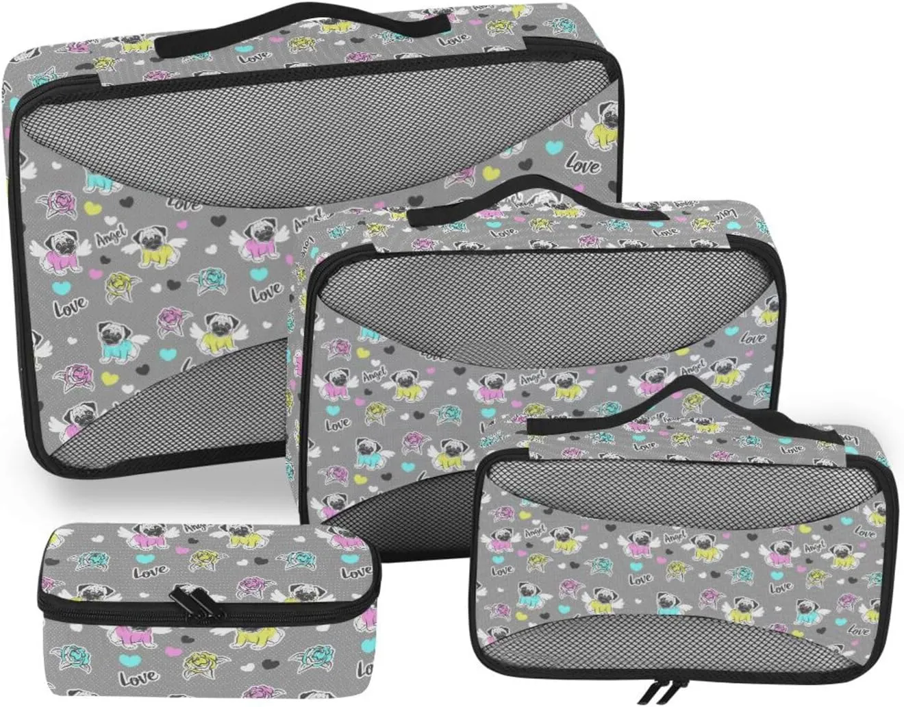 Travel Cubes for Packing 4 Set Luggage Organizer Suitcase Cubes Pqcking Cubes Cute Pugs Roses