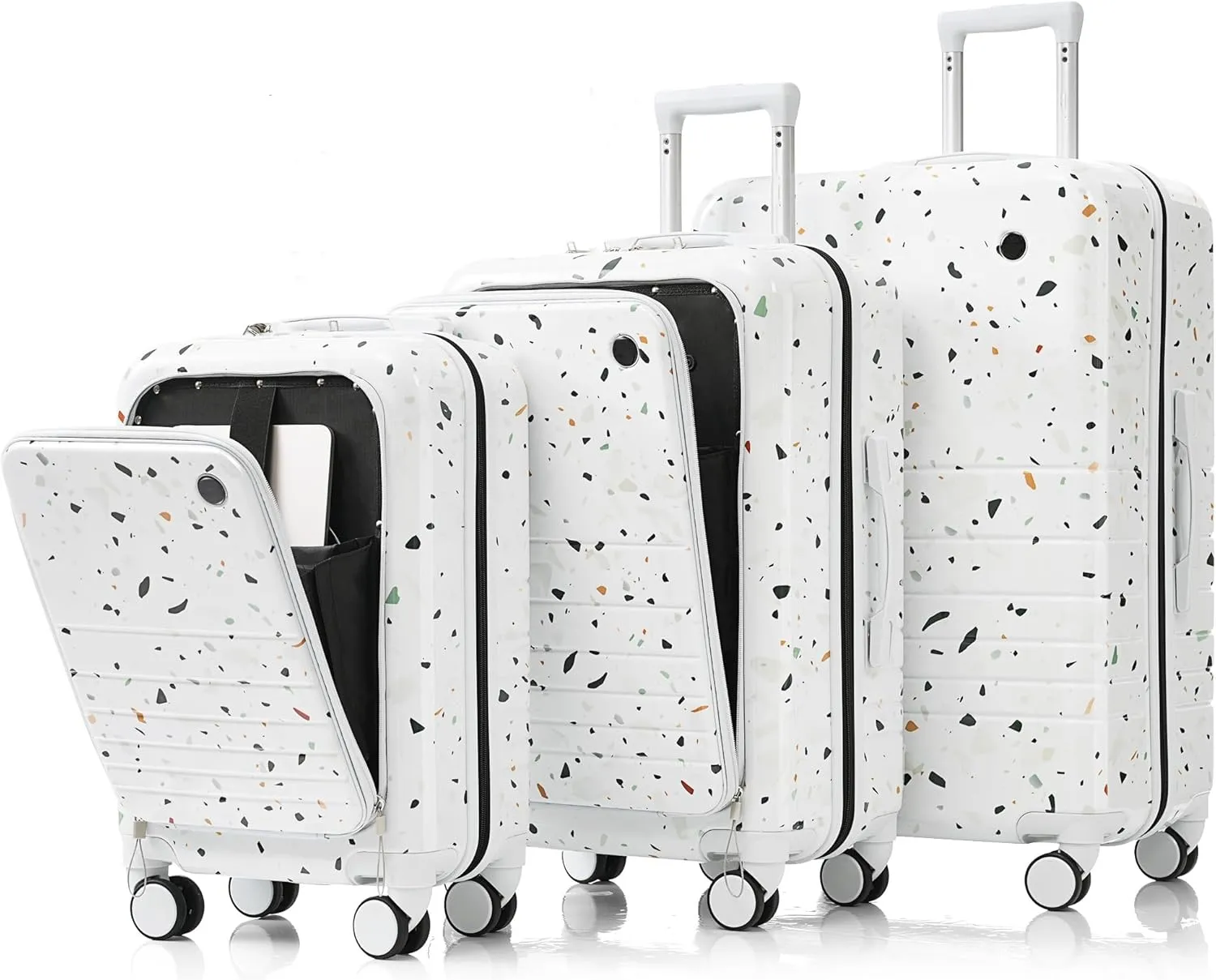 Travel-Friendly 3-Piece Luggage Set with USB Port, Cup Holder and Spinner Wheels, Starry Sky White