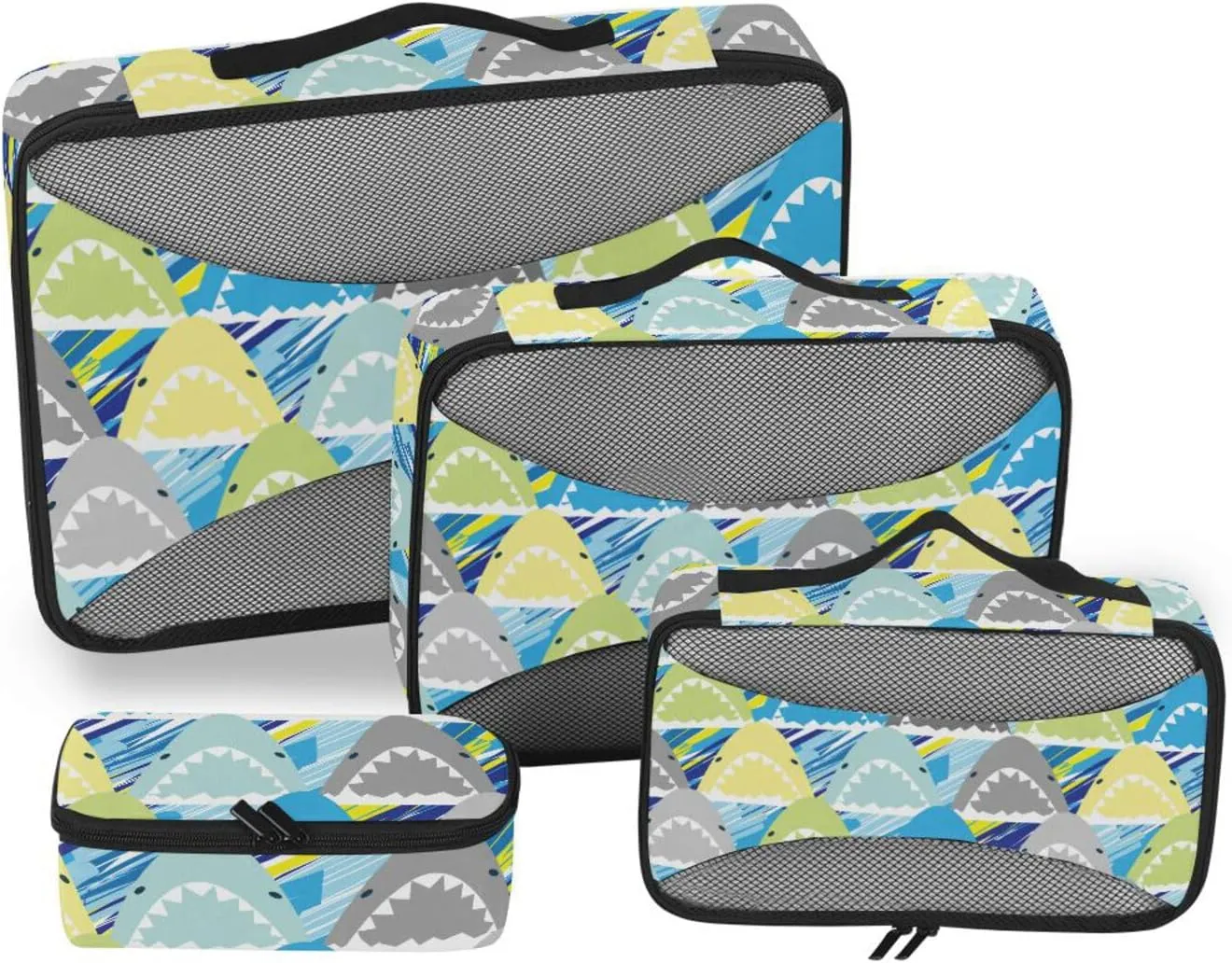 Travel Packing Organizers Set of 4 Luggage Organizer Bags Suitcase Packing Cubes Packing Cubea Cartoon Colored Sharks
