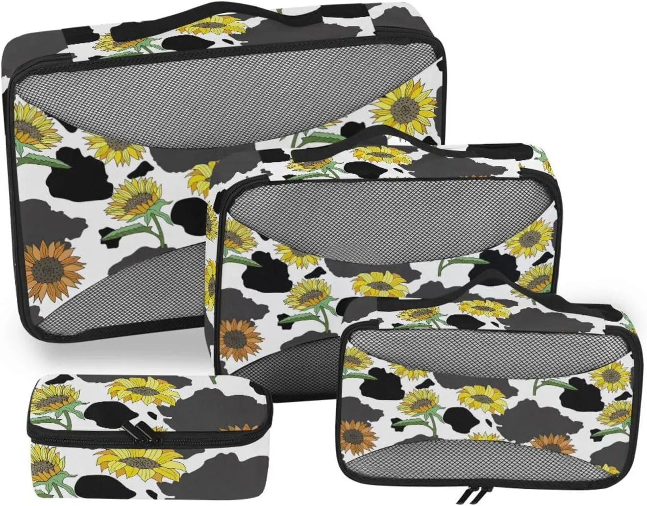 Travel Packing Organizers Set of 4 Luggage Packing Cubes Packing Organizers for Luggage Pqcking Cubes Cow Printed Sunflower