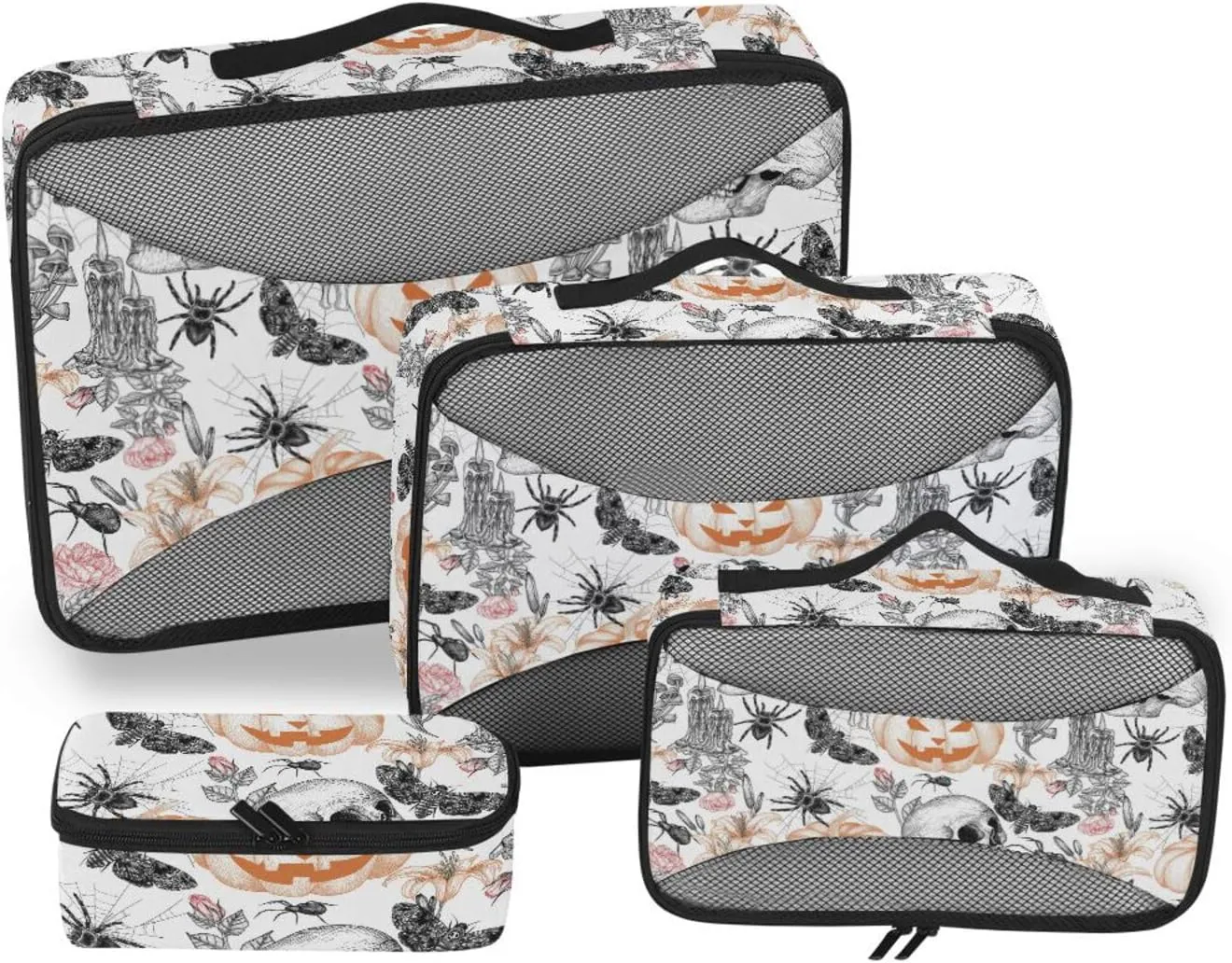 Travel Packing Organizers Set of 4 Luggage Packing Cubes Suitcase Cubes for Packing Packing Cubs Halloween Skull Flowers