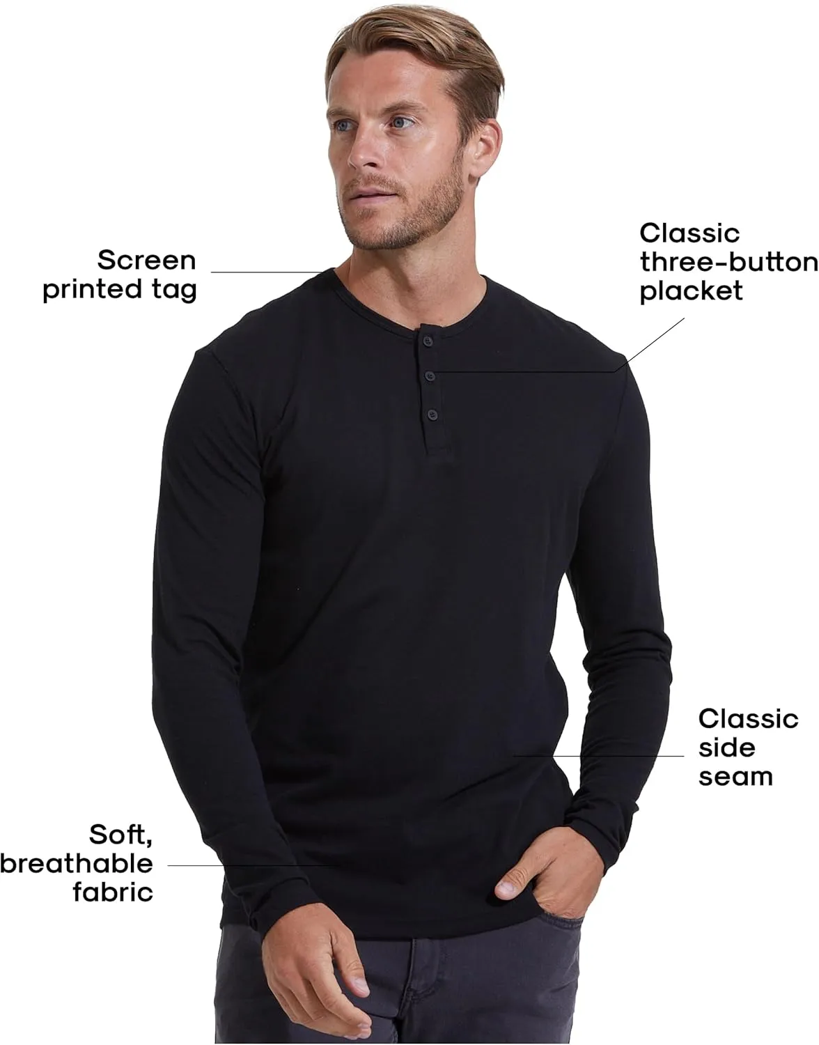 True Classic Mens Long Sleeve Tee Shirts - Classic Henley & Crew Neck Long Sleeve T Shirt - Regular and Tall Thermal Shirts